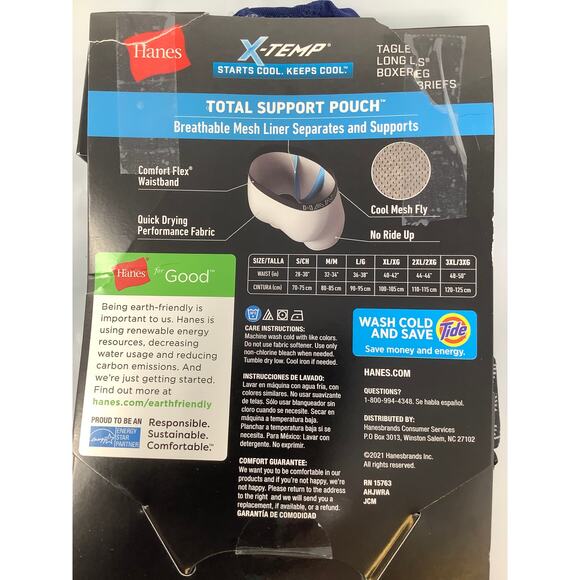 Hanes Men's Small 3 Pack X-Temp Total Support Pouch Boxer Brief Long Leg G10-19 - Picture 4 of 6